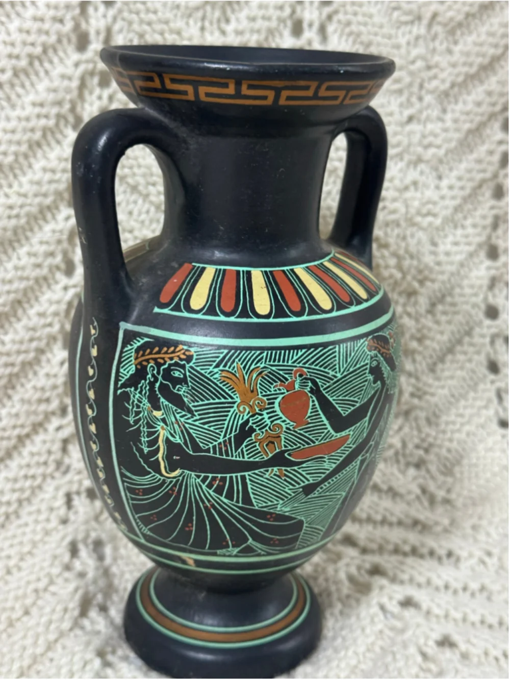 Hand Painted Greek Amphora Vase D Vassilopoulos Zeus Ganymedes Hestia 8.5”
